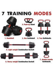 ULTIMAX- Adjustable 7 in 1 Dumbbell Set, Free Weights Dumbbells Set with Connecting Rod Used as Barbell, Kettlebell and Push-ups, Weightlifting Fitness for Home/Office-10Kg