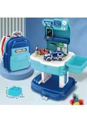 Little Story ROLE PLAY POLICE STATION WITH POLICE CAR AND BLOCK TOY SET SCHOOL BAG (219 Pcs) - Blue, 2-IN-1 Mode