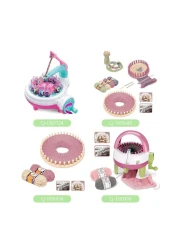 ماكينة حياكة يدوية للبنات - لعبة نول نسج كروشيه للأطفال، مجموعة حرف يدوية من الصوف، لعبة تظاهر يدوية، مجموعة حياكة يدوية إبداعية