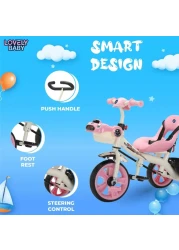 Lovely Baby Kids Tricycle LB 6565H with Parent Control, Music &amp; LED Lights, EVA Wheels, Steel Frame, Ride-On Toy for 1-3 Years - Pink