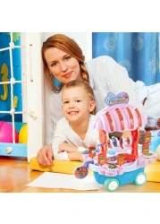 Kidwala Bbq Music Trolley With Rotating Wheels Red Base &amp; Blue Umbrella Roof Truck, Pretend Play Educational Food Truck With Music &amp; Lighting Toy For Boys &amp; Girls