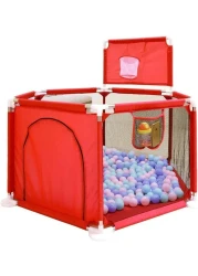Baby Kids Playpen Activity Center with 30 Balls &ndash; Safe and Portable Folding Playpen for Crawling, Indoor &amp; Outdoor Use, Fitted Floor, Red &ndash; Ideal Baby