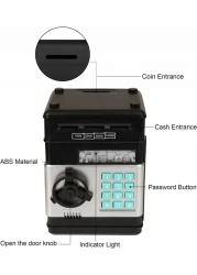 Setibre Piggy Bank, Electronic Atm Password Cash Coin Can Auto Scroll Paper Money Saving Box Toy Gift For Kids (Black)