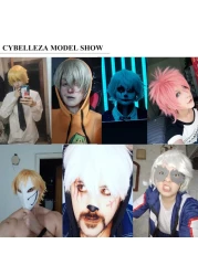 Anime Cosplay Wig Short White Wigs for Women/Men Synthetic Curly Straight Fancy Dress Wig Layered Fluffy Halloween Costume Party Wig with Free Cap