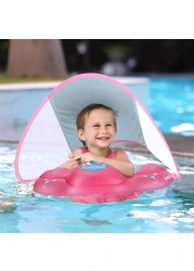 Swimbobo-Baby Swimming Float W/ Sun Protection Canopy-Pink