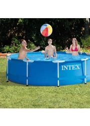 Intex 10 Foot x 30 Inch Round Metal Frame Backyard Above Ground Swimming Pool