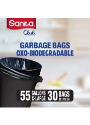 Sanita Club 55 Gallon Oxo-Biodegradable XL Black 2 Garbage Bags