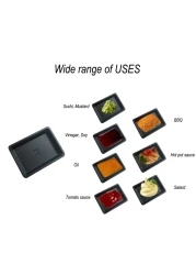 100 pcs Mini 295x216 Dipping Sauce Dishes Plastic Disposable Rectangular Black Soy Sauce Plate Set Condiment Serving tray Seasoning Platter Appetizer Bowel for Sushi Mustard Vinegar Soy BBQ