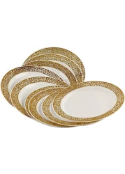 9" Disposable Plastic Plates, White &amp; Gold Color, 35g Weight, Pack of 120 Plates