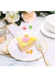 7.5'' White &amp; Gold Disposable Plastic Plates &ndash; 24g, Sturdy &amp; Elegant &ndash; Pack of 120 plates