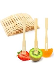 LAVISH Wooden Fruit Forks, Bamboo Fruit Fork, Two Prongs Fruit Forks Disposable Cocktail Food Picks Blunt-end Forks