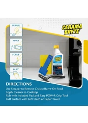 Cerama Bryte Combo Kit POWR Grip Scraper Pad Removes Tough Stains Cooktop and Stove Top Cleaner for Glass Ceramic Surfaces 10 Ounces 4 Piece