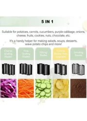 Vegetable Cutter Electric Vegetable Slicer Stainless Steel Cheese Grater 250 W Upgraded Large Calibre Chopper Kitchen Spiral Cutter Multifunctional With 5 Blades 220 V