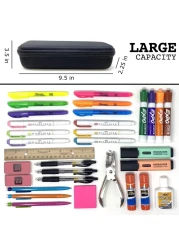 Arber Large Capacity Pencil Pen Case Simple Zipper Organizer Box Hard Sided Slim Art Pouch Bag for Colored Markers Adults Teens Office Supply College Black