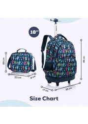 Eazy Kids - 18" Set of 3 Trolley School Bag Lunch Bag &amp; Pencil Case Cacti - Blue