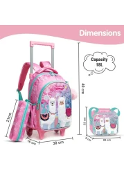 Eazy Kids 16" Set of 3 Trolley School Bag with Lunch Bag and Pencil Case Lama - Pink
