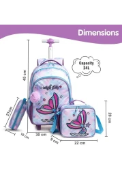 Eazy Kids 18Inch Set of 3 Trolley School Bag with Lunch Bag and Pencil Case Mermaid - Purple
