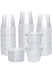 Yesocea [100 Pack] 5.5 Oz. Clear Plastic Disposable Portion Cups With Lids Sampling Cups, Portion Control Cups, Slime Container