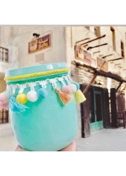 Ceramic Jar Turquoise with Pompoms 13cm