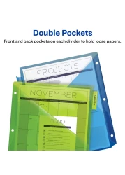 Avery Dividers for 3 Ring Binders 5Tab Binder Dividers TwoPocket Plastic Binder Dividers Insertable Big Tabs Multicolor 3 Sets 71906
