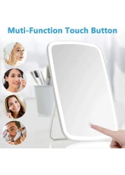 Sunm Makeup Mirror With LED Lights, Stand &amp; USB Rechargeable &amp; Touch Screen Dimmable And 3 Color Lighting Mode Lighted Vanity Mirror, Portable And Foldable For Travel (B-7 Inch)
