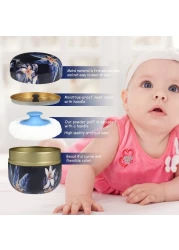 WEMEGA Body Powder Case with Powder Puff Powder Container Tea Box for Baby and Women Powder Puff and Powder Case for Travel Midnight Flower