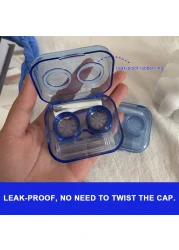 Fsunthmass Pack of 2 Portable Contact Lens Case Blue Scrub with MirrorBlue transparent LeakProof Contact Case Travel with Tweezers Remover Tool Solution Bottle for Travel Home