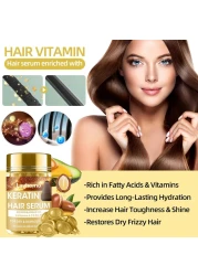 Keratin Hair Treatment Serum,60 Capsules Hair Treatment Oil for Dry Damaged Hair,Hair Oil with Keratin,Argan Oil-Leave-in Anti Frizz Conditioner with Vitamins A, C, E &amp; B5- No Rinse for All Hair Types