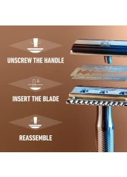 King C Gillette Safety Razor with Chrome Plated Handle and 5 Platinum Coated Double Edge Safety Razor Blade Refills