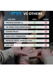 Straight Razors For Men 100 GTEX Barber Razor Blades 2 Professional Straight Razor Single Blade Razors for Men Navajas Para Barbero Straight Edge Razor Barber Beard Razor Shavette Shaving Razor Kit