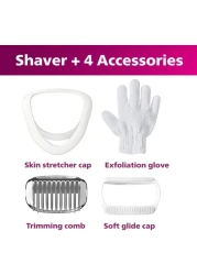 Philips Lady Shaver Series 6000 Cordless Wet and Dry Shaver with 4 Accessories, Body Exfoliating Glove, Comb Attachment (Model BRL136/00)