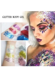 Body Glitter Gel 16 Color Sequins Glitter Gel Easy to ApplyClean Festival Glitter Christmas Makeup for Women Long Lasting Sparkling Suitable for Body Face Hair Eyes Silver Chunky Glitter