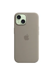 أبل غطاء حماية من السيليكون لهاتف آيفون 15 مع تقنية شحن ماغ سايف - طيني