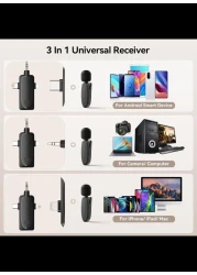 393FT Wireless Lavalier Microphone for iPhone, Android, Camera, Laptop 3-in-1 2.4G Dual Mini Mics Ultra Low Delay &amp; Noise Reduction