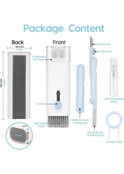 منظف ​​الكمبيوتر المحمول، مجموعة تنظيف لوحة المفاتيح 7 في 1، مجموعة تنظيف سماعات أذن الكمبيوتر المحمول، فرشاة الغبار للكمبيوتر اللوحي والشاشة بما في ذلك المسح الناعم والمسح