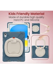 Moxedo Shockproof Rugged Protective Colorful Case with 360 Rotating Kickstand, Shoulder Strap, Pen Holder for Kids Compatible for iPad 10th Generation 10.9 2022 (Cornflower Blue)