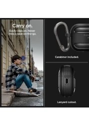 Spigen Rugged Armor designed for Airpods Pro 2nd Generation case (2022) Airpods Pro 2 case cover with Carabiner - Matte Black