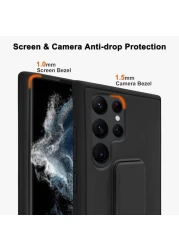 Samsung Galaxy S25 Ultra Case Cover Magnetic Car Mount Kickstand &amp; Holder, Premium Silicone Vertical &amp; Horizontal Hand Strap and Grip with Multi Stand Case for Samsung Galaxy S25 Ultra 5G Black