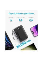 Anker Power Bank with Built-in USB-C to USB-C Charging Cable Black 20000mAh