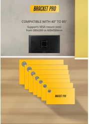 Bracket Pro Fixed TV Wall Mount for 40-85 Inch Screens &ndash; Heavy-Duty Steel, Ultra Slim &amp; Space-Saving &ndash; Supports VESA 200x200 to 600x500 &ndash; Holds up to 143lbs (65kg) &ndash; Easy Installation - BPF4085