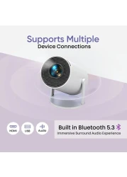 iCruze PixelStream Smart Projector - 720p HD, 4500 Lumens, Android 12, Wi-Fi, Bluetooth, HDMI, USB - Portable Mini Home Theater Projector with 200&rdquo; Screen Size Support