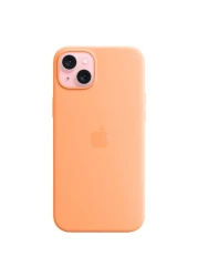 أبل غطاء حماية من السيليكون لهاتف آيفون 15 بلس مع تقنية شحن ماغ سايف - شربات برتقالي