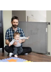 بوابة شبكية قابلة للسحب آمنة للأطفال - رمادي