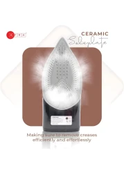 مكواة بخار أفرا، 2600 وات، سعة 350 مل، أسود وذهبي، قاعدة مطلية بالسيراميك، بخار عمودي، معتمدة من ESMA AF-2600IRBG، ضمان لمدة عامين.