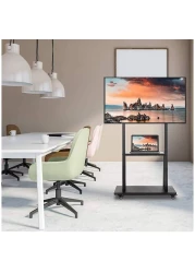 TV Stand with Wheels: Mobile TV Trolley with Mount For 32-80 Inch LED LCD Oled Flat Curved Screen Floor TV Cart Portable Rolling TV Monitor Shelf with Heavy Duty Base
