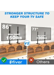 Rfiver Table Top TV Stand with Height Adjustable TV Legs for Most 37 to 86 Inch Flat or Curved TVs, Load Capacity 150 lbs, VESA 800x600mm, Black