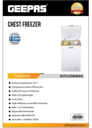 Geepas GCF1206WAH Chest Freezer, 120L
