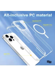 حافظة iPhone 16 Pro Clear MagSafe، حماية من الدرجة العسكرية iPhone16 Pro Max حافظة هاتف واقية مقاومة للصدمات ومغناطيس قوي، مضادة للخدش ومضادة لبصمات الأصابع بدون إطار عدسة، مضادة للاصفرار