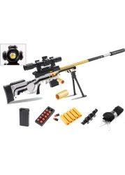 مجموعة بندقية قنص فوم بلاستر للأطفال – مسدس لعبة مزود بغطاء أمان من مادة إي في إيه مع مخزن – لعبة نيرف فضية وذهبية من AWM – هدية عيد ميلاد مثالية للأولاد والبنات