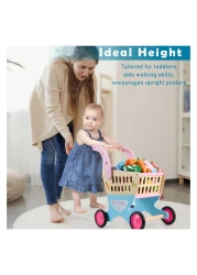 Wooden Kids Shopping Cart with Pretend Play Food Accessories &ndash; Baby Push Walker Educational Toy for 3-5 Year Olds, Learning &amp; Walking Toy, Birthday Gift